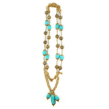Load image into Gallery viewer, By Phillippe Paris for Harlequin Market Gold Tone Chain Necklace with Faux Antique Turquoise Glass Beads &amp; Vintage Beads Necklace - Harlequin Market