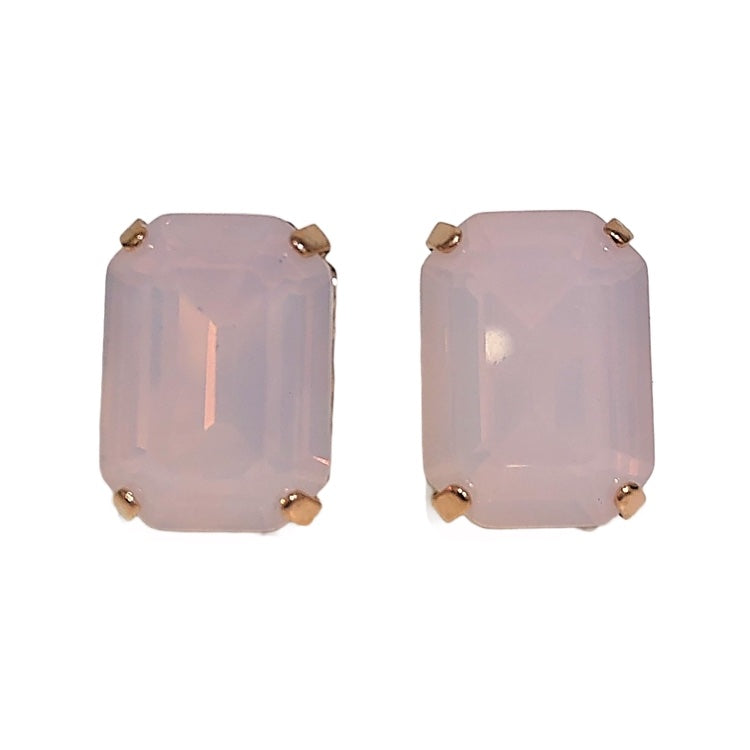 Harlequin Market Austrian Crystal Rectangle Earrings - Pink Opal (Pierced)