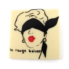 Load image into Gallery viewer, Signed &#39;C.D&#39; Hand Painted &#39;Le Rouge Baiser&#39; Plastic Brooch