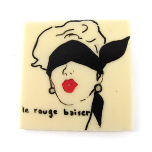 Signed 'C.D' Hand Painted 'Le Rouge Baiser' Plastic Brooch