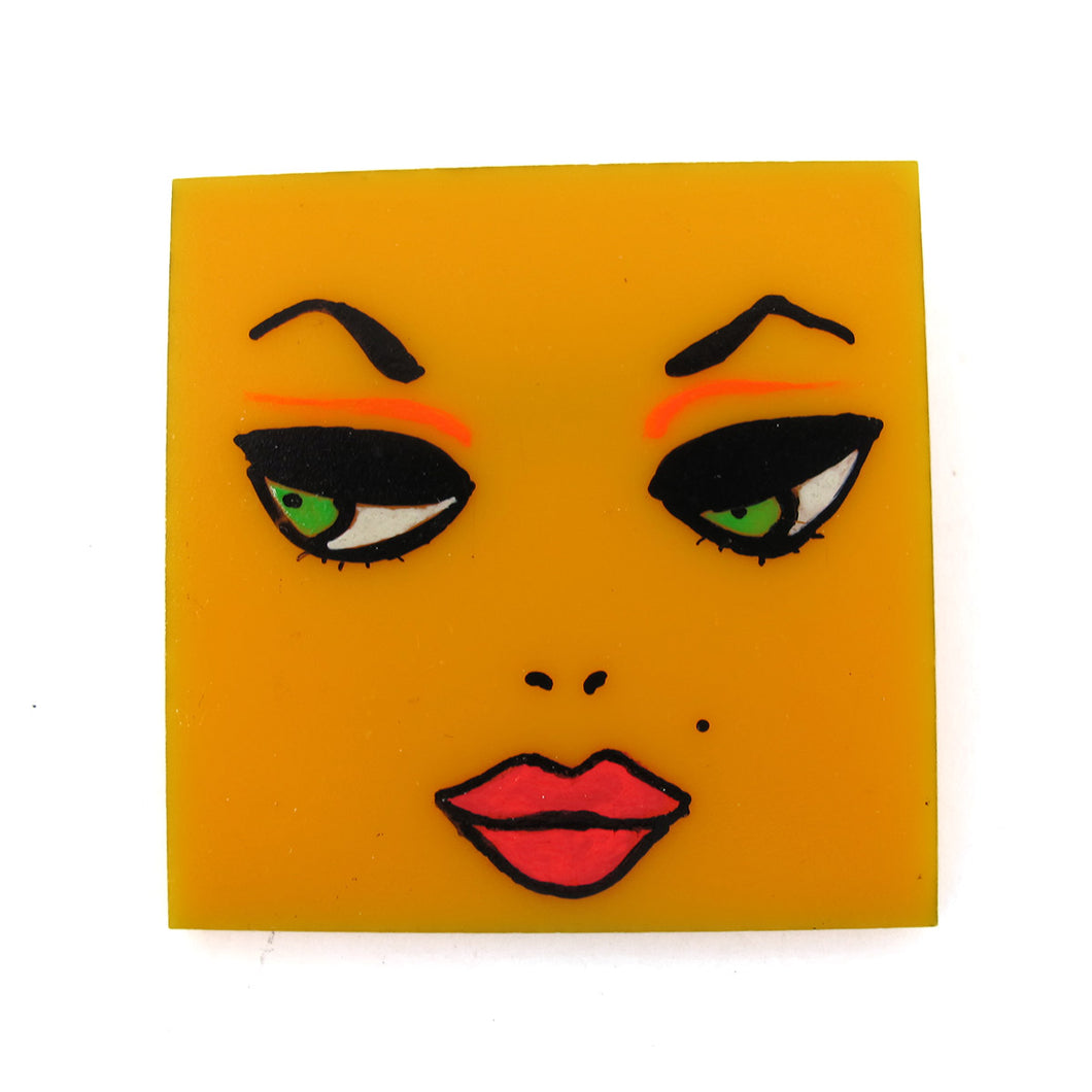 Signed 'C.D' Hand Painted 'Face' Plastic Brooch