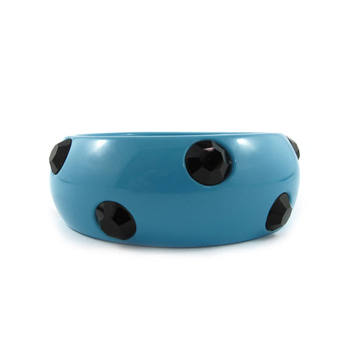 HQM Contemporary Signed 'Raffia & Bossa Paris' Spotted Cuff - Blue - Black
