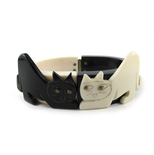 HQM Vintage Acrylic Monochrome Contrast Cat Clamper Cuff - Black-White