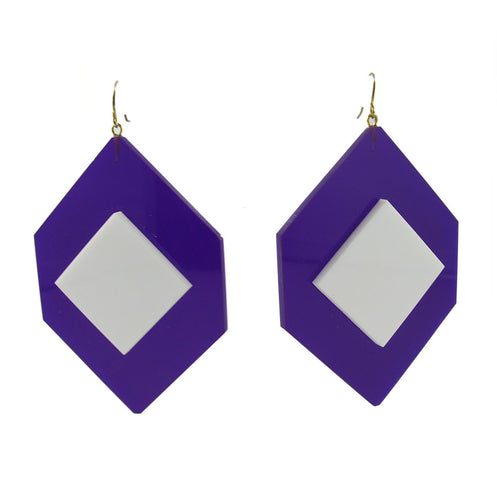 HQM Contemporary Acrylic Pop Art Earrings - Blue-White