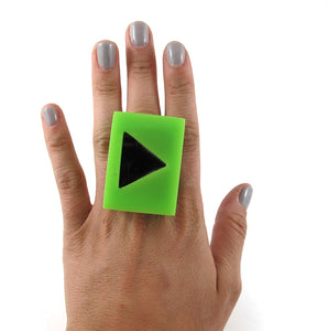 HQM Contemporary Acrylic Pop Art Triangle Box Ring - Green