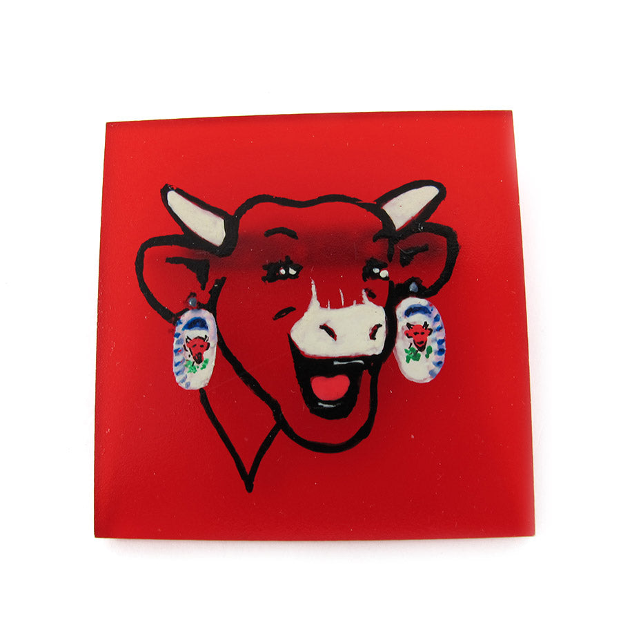 Signed 'C.D' Hand Painted 'Bull' Plastic Brooch