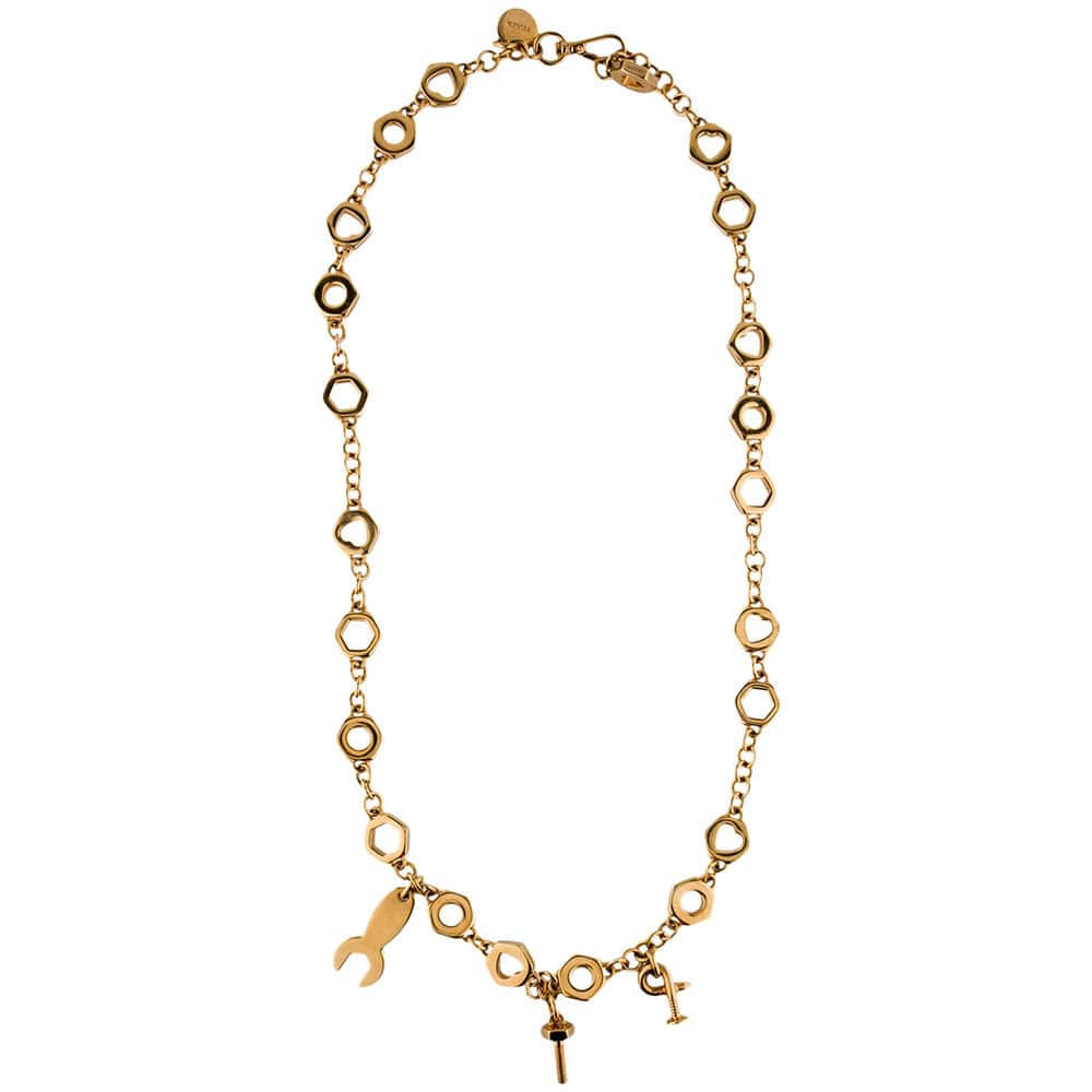 Prada Gold Tone Nuts & Bolts Necklace