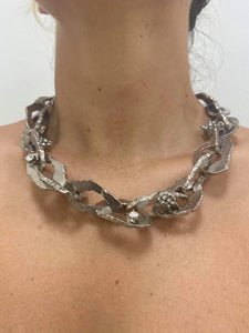 Ciner NY Crystal Chunky Link Disc Chain Necklace - Silver