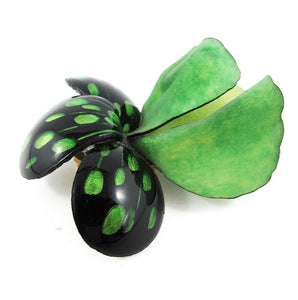HQM - Signed 'C.D' Resin Green - Black Flower Brooch