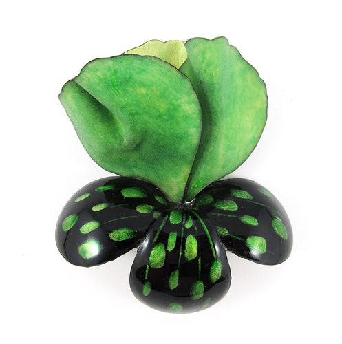 HQM - Signed 'C.D' Resin Green - Black Flower Brooch