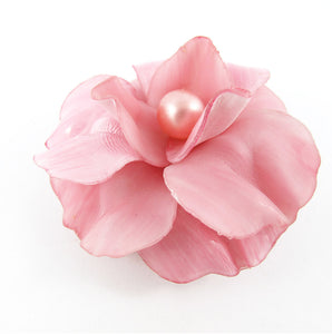 HQM - Signed 'C.D' Resin Pink - Black Flower Brooch