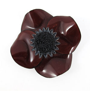 HQM - Signed 'C.D' Resin Brown Poppy Flower Brooch