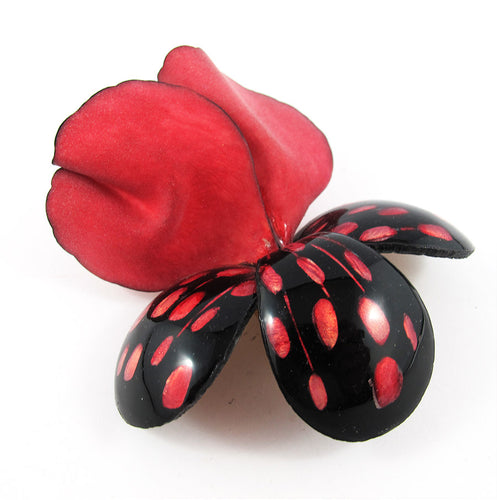 HQM - Signed 'C.D' Resin Pink - Black Flower Brooch