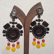 Load image into Gallery viewer, Lawrence VRBA Signed Large Statement Crystal Earrings -  Yellow &amp; Coral Drop Earrings (Clip-On)