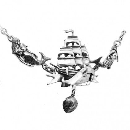 Williams Griffiths Ship with Banner, Mermaids and Shell Necklace