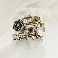 William Griffiths Sterling Silver Floral Garland and Stone Stack Ring