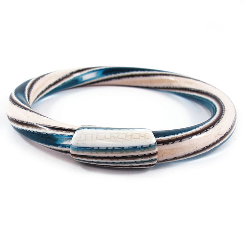 Lea Stein Vintage Jonc Swirl Bangle - White Brown Blue