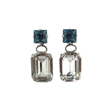 Load image into Gallery viewer, Harlequin Market Double Crystal Earrings - Clear &amp; Aquamarine