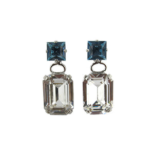 Harlequin Market Double Crystal Earrings - Clear & Aquamarine