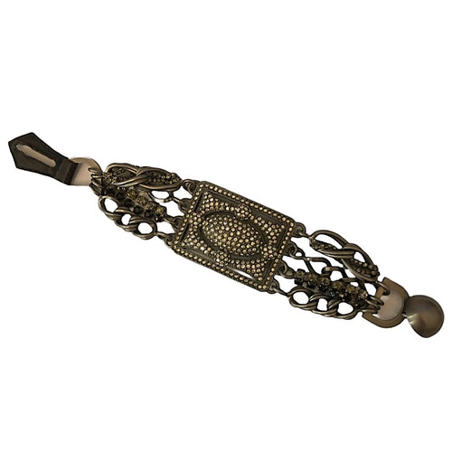 Vintage 'Valentino' Pewter Metal & Crystal Bracelet with Leather Strap Catch