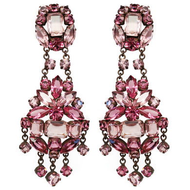 Large Rose Coloured Venetian Glass Crystals -(Clip-On Earrings)