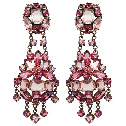 Large Rose Coloured Venetian Glass Crystals -(Clip-On Earrings)