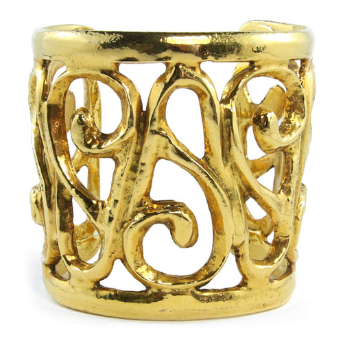 Vintage Gold Tone Statement Unsigned French Designer Cuff c. 1990