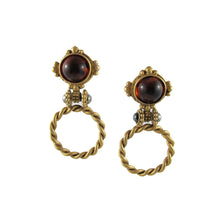 Load image into Gallery viewer, Vintage Matte Finnish Pierced Gold Plated Amber Colour Glass Stone Earrings