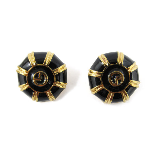 Vintage USA Black Enamel - Gold Plated Signed 'St. John' Earrings