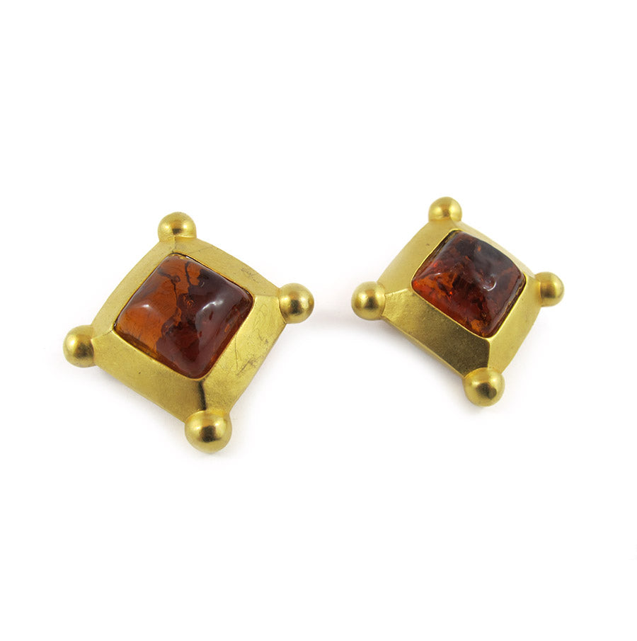 Vintage Signed 'Karl Largerfeld' Gold Plated Topaz Glass Stone Earrings - (Clip-On Earrings)