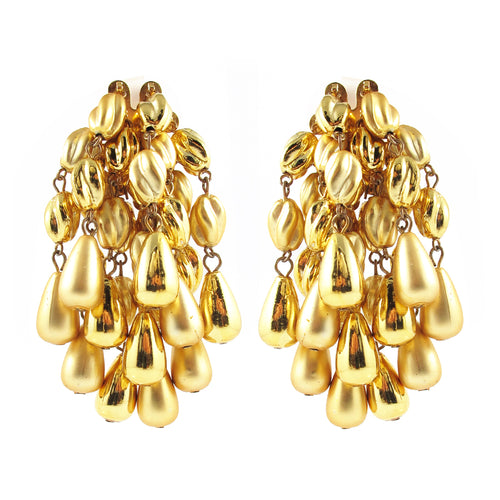 Vintage Gold Tone Statement Cluster Earrings c. 1980