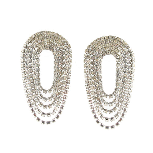 Vintage Clear Crystal Rhinestone Art Deco Style Waterfall Earrings c. 1970