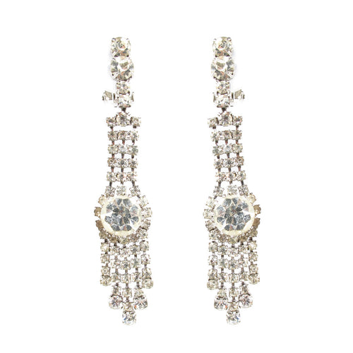 Vintage Clear Crystal Rhinestone Art Deco Style Earrings c. 1950
