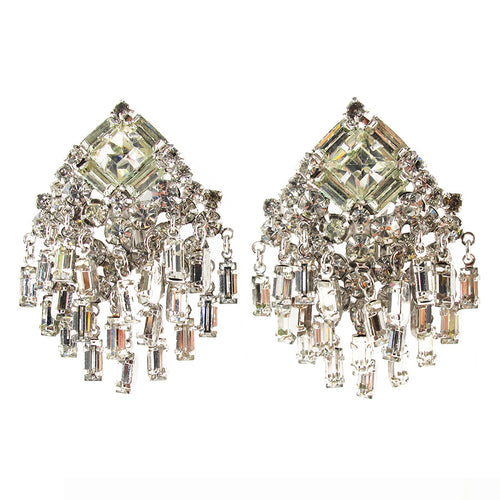 Vintage Art Deco Style Clear Crystal Rhinestone Cluster Earrings c. 1950