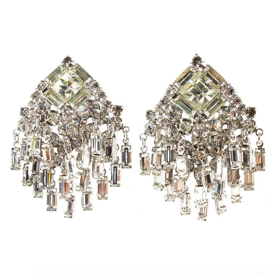 Vintage Art Deco Style Clear Crystal Rhinestone Cluster Earrings c. 1950