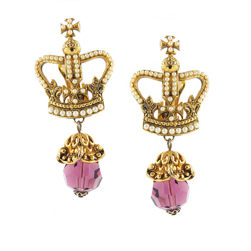 Vintage Gold Tone Faux Seed Pearl and Rose Glass Bead Crown Details c. 1980