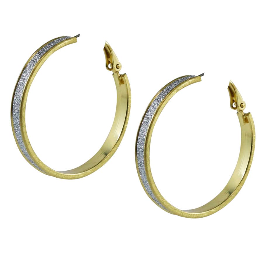 Vintage Gold Tone & Silver Glitter Hoop Earrings (Pierced)