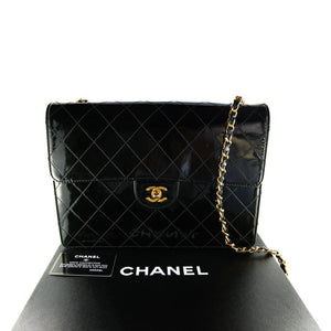 Chanel Vintage Black Patent Leather Jumbo Bag c. 1990s - Harlequin Market