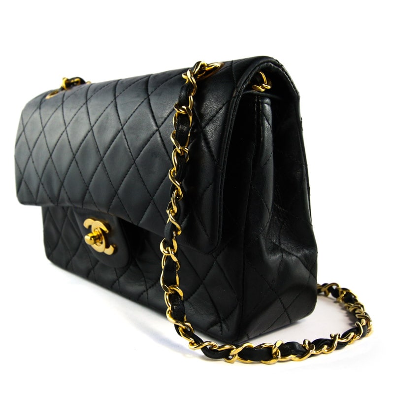 1989-1991 Vintage Chanel Small Classic Flap Black Lambskin Gold Hardwa –  Adore Adored