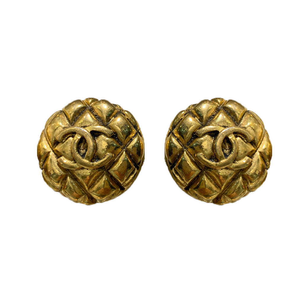 Chanel Vintage Gold Tone & Quilted 'CC' Earrings c.1980s (Clip-On) - Harlequin Market