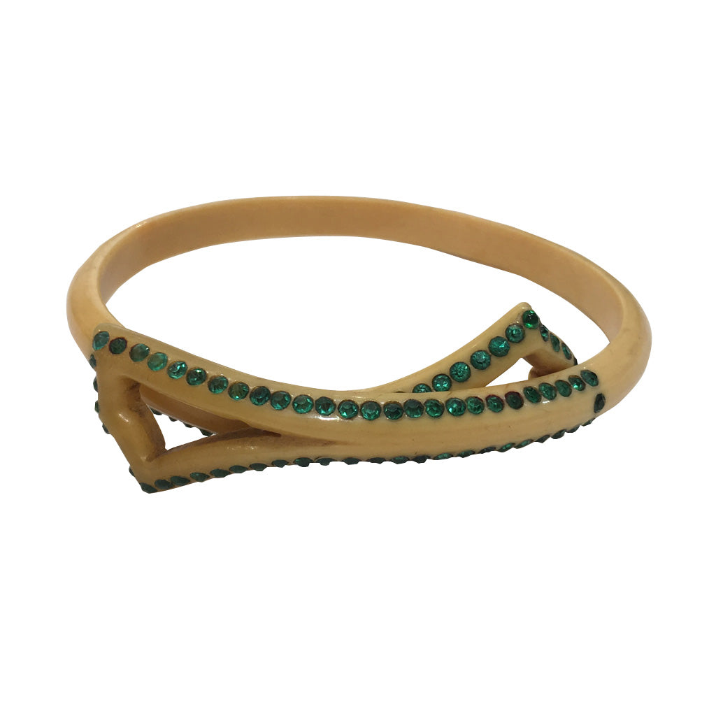 Rare Vintage Celluloid Green Crystal Encrusted Bangle c. 1930s