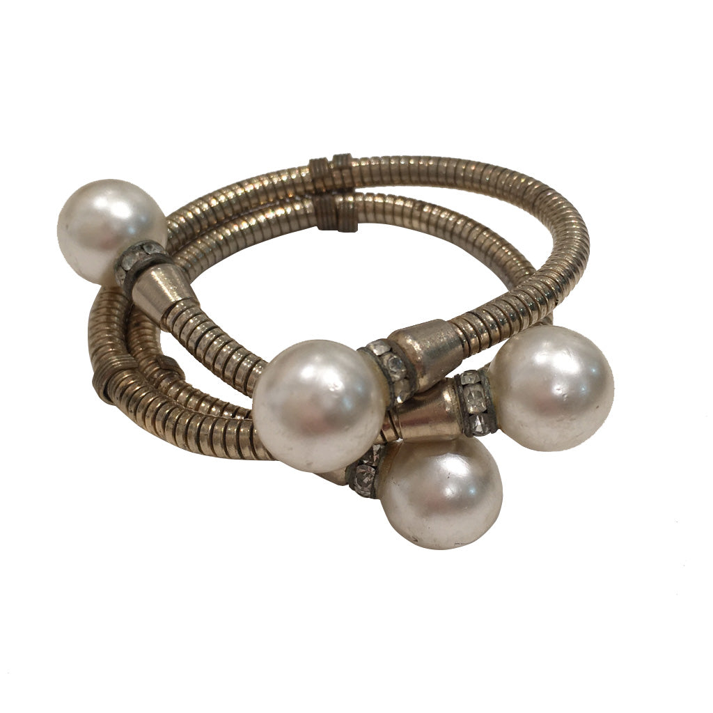 Vintage Unsigned Multi Coil Pearl Cuff Bangle c.1980s