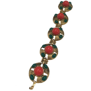 Emerald & Coral Unsigned Vintage Bracelet c.1970s