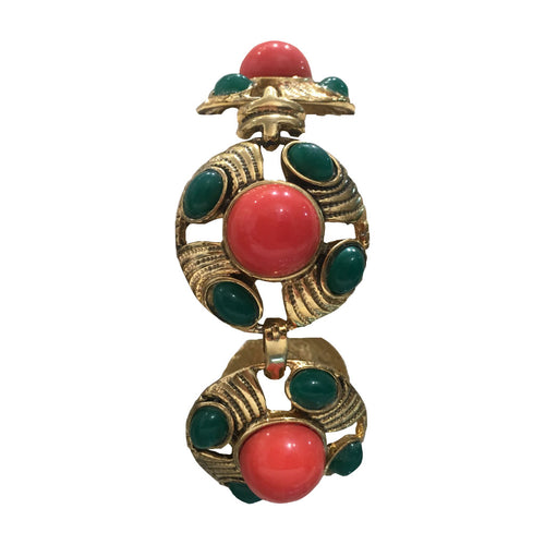 Emerald & Coral Unsigned Vintage Bracelet c.1970s