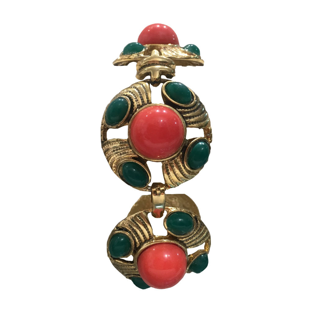 Emerald & Coral Unsigned Vintage Bracelet c.1970s