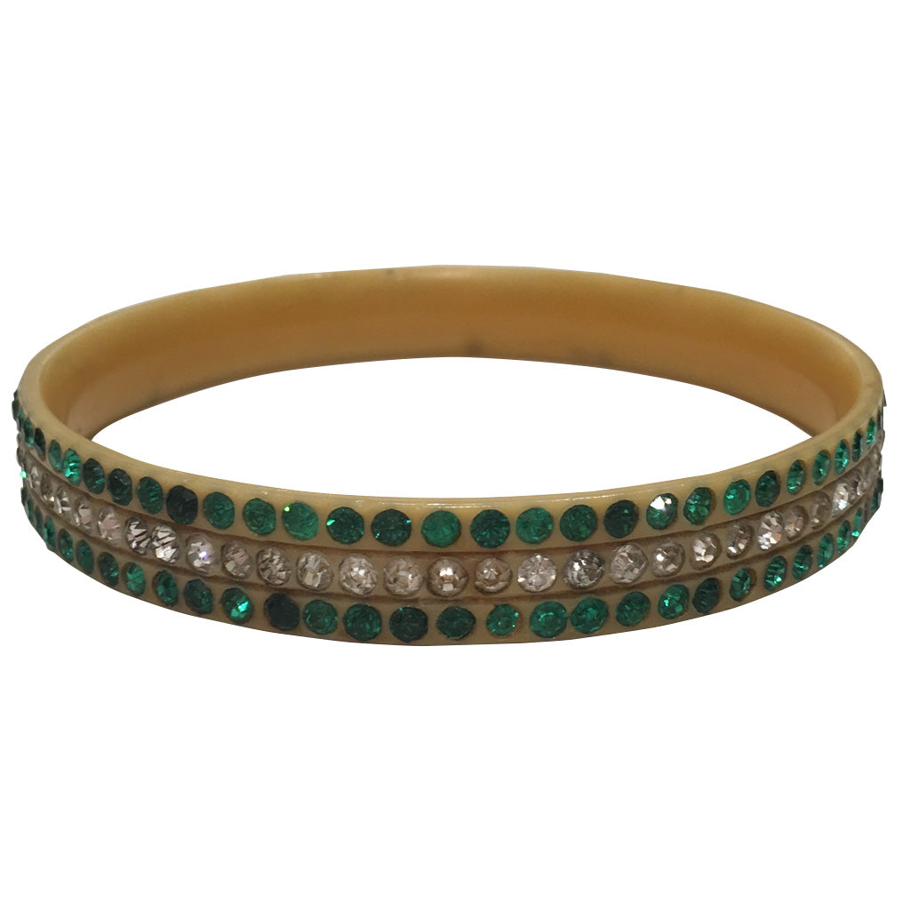 Rare Vintage Green & Clear Crystal Encrusted Celluloid Bangle c.1930s