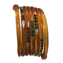 Load image into Gallery viewer, Extremely Rare Celluloid Snake Emerald Crystal &amp; Hand Painted Cuff c.1930s
