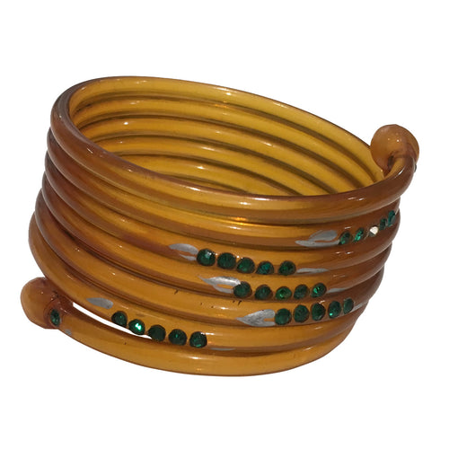 Extremely Rare Celluloid Snake Emerald Crystal & Hand Painted Cuff c.1930s