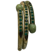 Load image into Gallery viewer, Vintage Green Crystal Encrusted Snake Bangle Marble Effect &amp; Hand Painted c.1960s