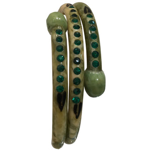 Vintage Green Crystal Encrusted Snake Bangle Marble Effect & Hand Painted c.1960s